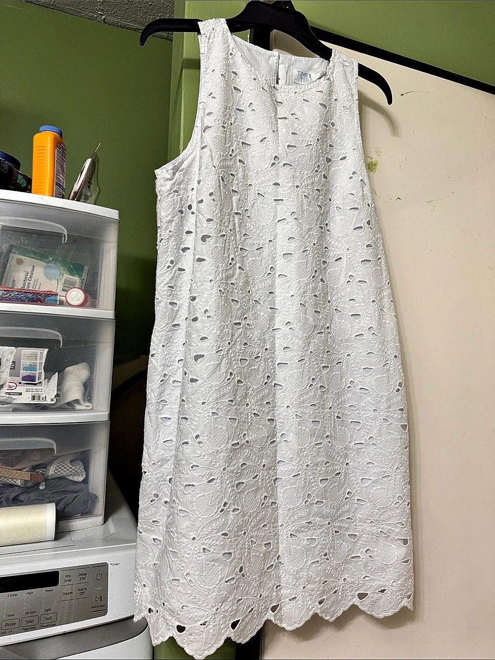 Time and Tru White Eyelet Midi Dress, Size M - Sleeveless, Fully Lined
